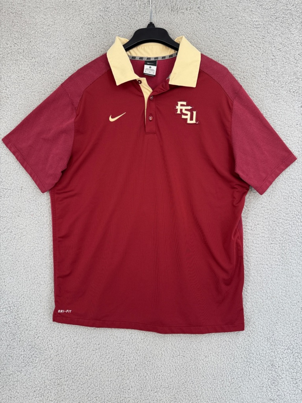 Florida State University Nike Dri-fit Men's XL Garnet Polo with Gold Collar FSU